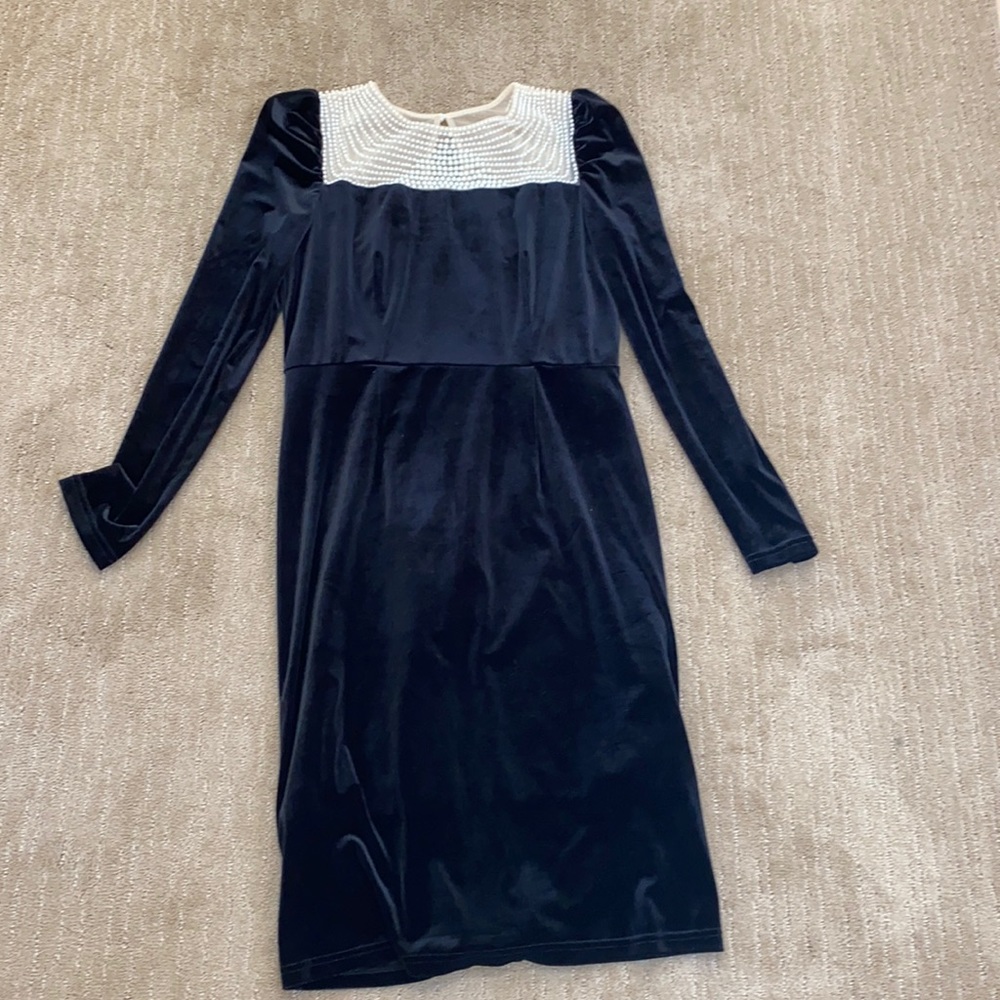 Black velvet dress with pearls